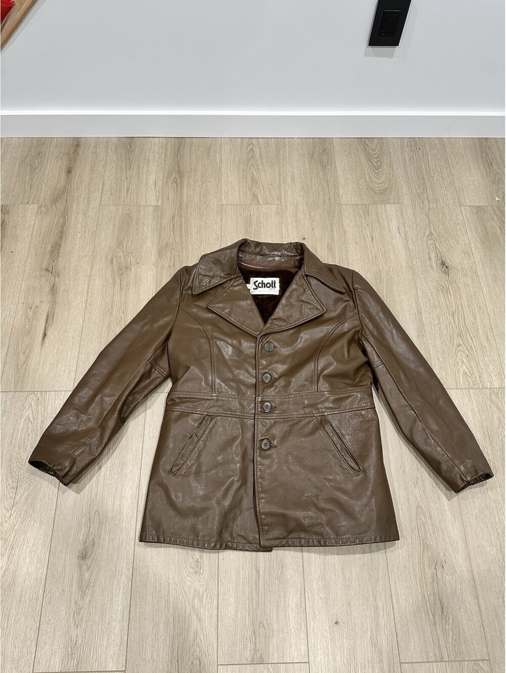 Vtg SCHOTT Leather Removable Fur Lined Button Blazer Disco Jacket Coat Mens 44